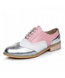 Womne's Oxfords Pink Leather Lace Up Shoes