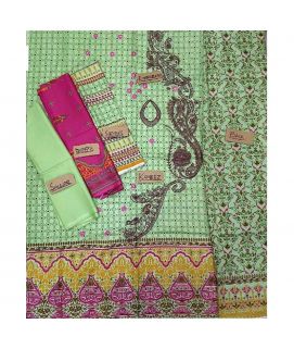 3pc Cotton Un Stich Lawn Green And Pink