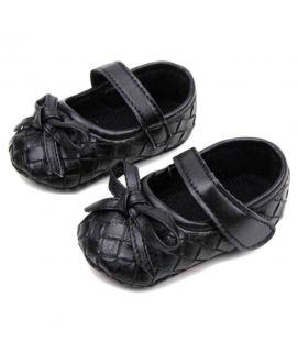 Baby Girl Black Leather Knot Shoes